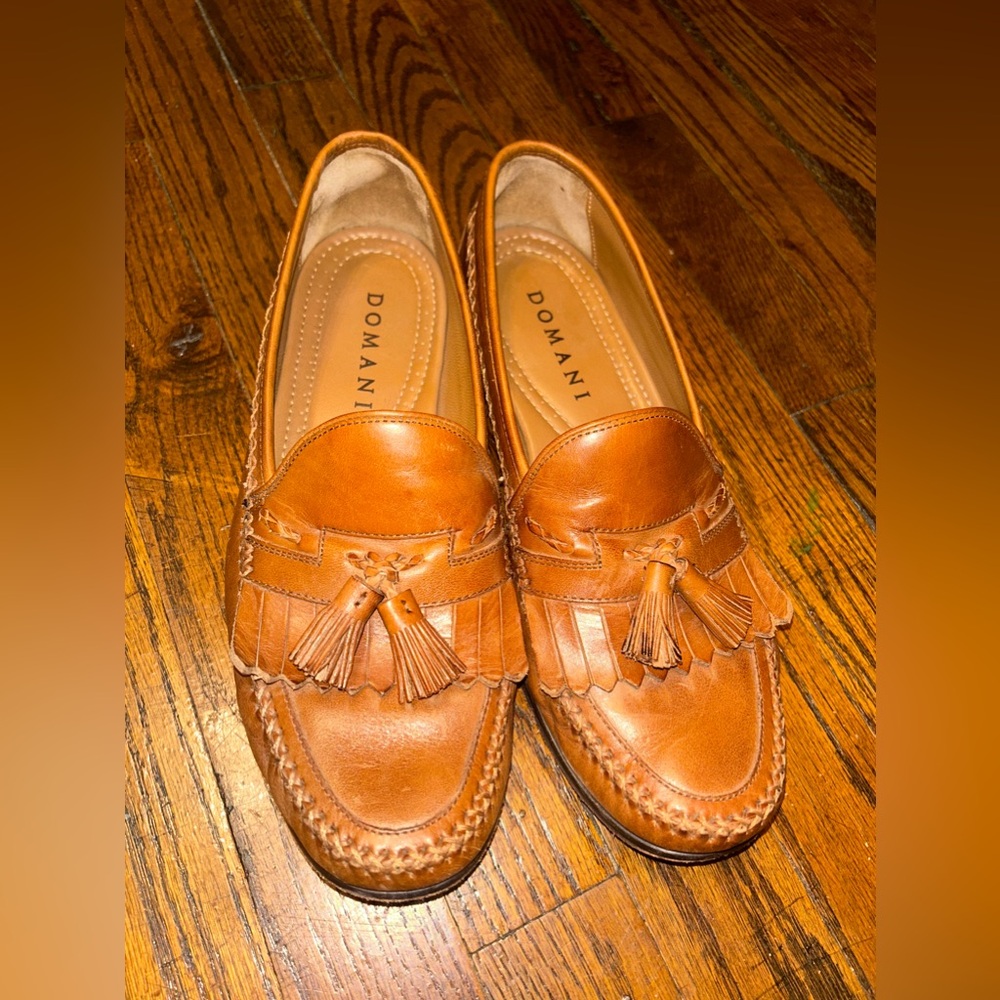 Domani Leather Loafers Men's Shoes Size 9 M Brown Tassels Slip On